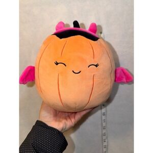 Cute Orange Pumpkin Bat Plush Toy Halloween Stuffed Animal Pink Wings